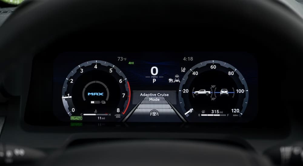 Steering wheel and gauge cluster in a 2025 Toyota Tacoma